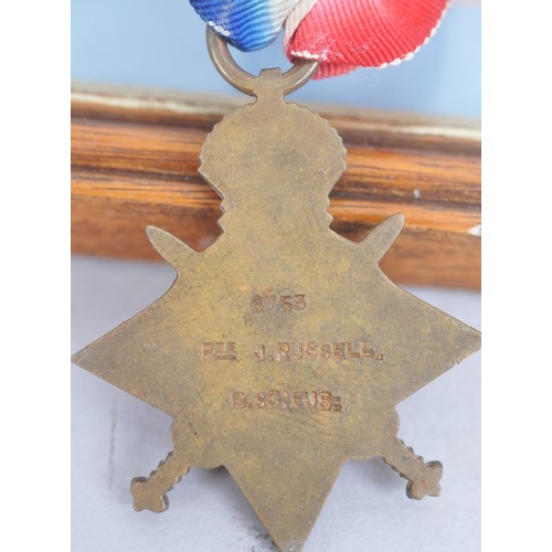 8 - WW1 1914-15 Star & Derby Armband . Awarded to 6753 PTE J.RUSSELL R.SCOTS FUS . Army Derby Scheme... 