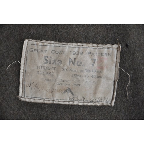 44 - WW2 British Gloucester Home Guard Greatcoat & FS Cap 1940. Named Greatcoat has Stroud flashes (G... 