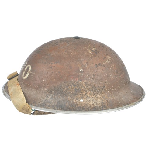 39 - WW2 British Home Front Helmet .With Insignia of Voluntary Food Officer 'VFO' on brown paint . 1939 d... 