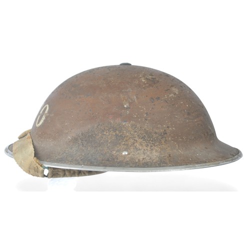 39 - WW2 British Home Front Helmet .With Insignia of Voluntary Food Officer 'VFO' on brown paint . 1939 d... 