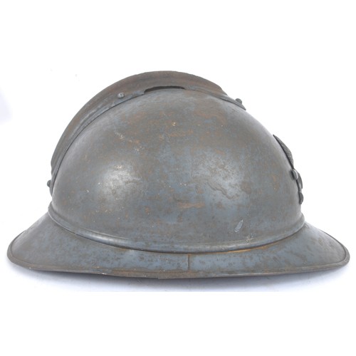 39 - WW1 French Artillery M15 Adrian Helmet With March 1918 Newspaper Cutting Inside Liner. Crossed canno... 