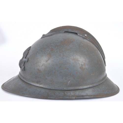 39 - WW1 French Artillery M15 Adrian Helmet With March 1918 Newspaper Cutting Inside Liner. Crossed canno... 