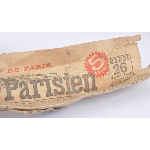 39 - WW1 French Artillery M15 Adrian Helmet With March 1918 Newspaper Cutting Inside Liner. Crossed canno... 