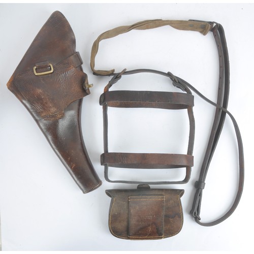 56 - WW1 British Assorted Sam Browne Equipment. Comprising cavalry canteen cradle dated 1918, pistol ammu... 