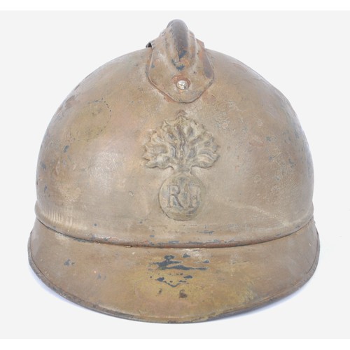 40 - WW1 French Armee D'Afrique Infantry Adrian Helmet. An M15 Infantry Adrian helmet with mustard colour... 