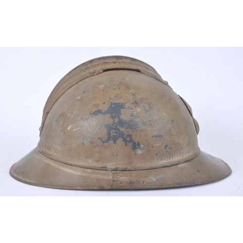 40 - WW1 French Armee D'Afrique Infantry Adrian Helmet. An M15 Infantry Adrian helmet with mustard colour... 
