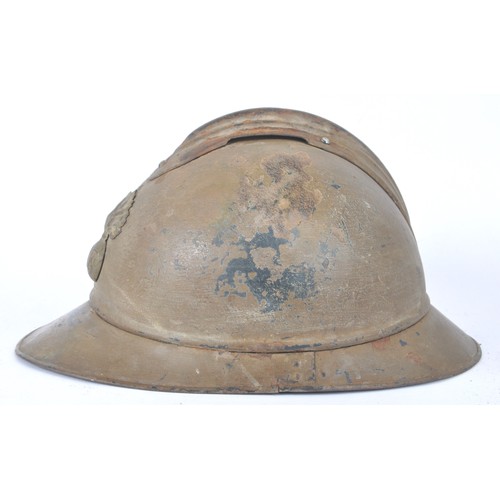 40 - WW1 French Armee D'Afrique Infantry Adrian Helmet. An M15 Infantry Adrian helmet with mustard colour... 