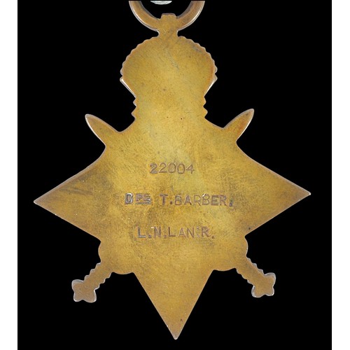 19 - Loyal North Lancashire Regt Great War 1914/15 Star. 22004 PTE T.BARBER L.N. LAN.R.