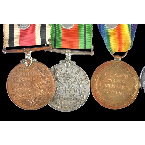 37 - Great War/Second World War Medal Group Special Constable. Loose mounted as worn group comprising Gre... 