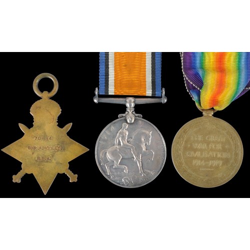 22 - Great War Trio , 1914-15 Star , War & Victory Medals Royal Field Artillery. 'GNR.A.Hooley R.A.'
