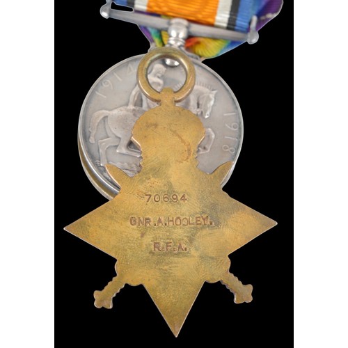 22 - Great War Trio , 1914-15 Star , War & Victory Medals Royal Field Artillery. 'GNR.A.Hooley R.A.'