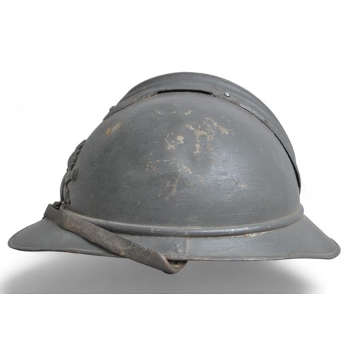 43 - WW1 French Artillery M15 Adrian Helmet. Crossed cannons badge to front for Artillery troops & ha... 