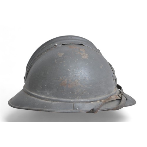 43 - WW1 French Artillery M15 Adrian Helmet. Crossed cannons badge to front for Artillery troops & ha... 