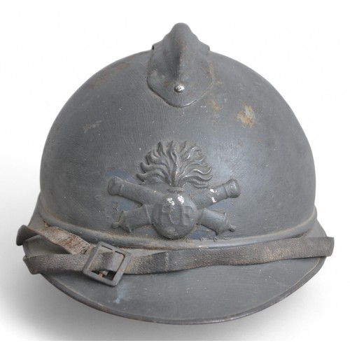 43 - WW1 French Artillery M15 Adrian Helmet. Crossed cannons badge to front for Artillery troops & ha... 