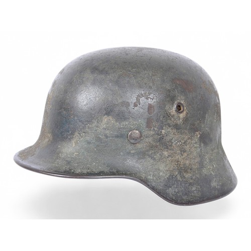 170 - WW2 German M40 Luftwaffe Camouflage Helmet Named 'Reinbold'. . A heavily worn German M40 three colou... 
