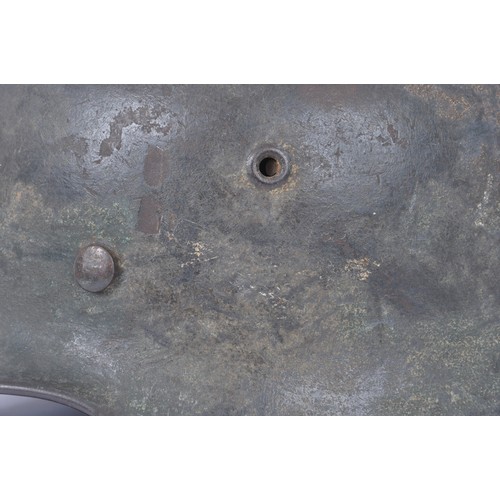 170 - WW2 German M40 Luftwaffe Camouflage Helmet Named 'Reinbold'. . A heavily worn German M40 three colou... 