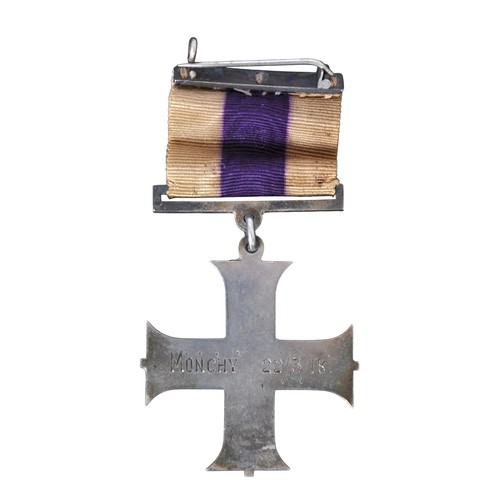 26 - Great War British Military Cross Engraved ' Monchy 22/3/18 ' . A full size British Military Cross of... 