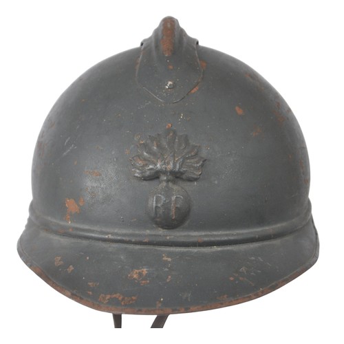 45 - WW1 French Infantry M15 Adrian Helmet. French standard combat helmet with flaming grenade for infant... 