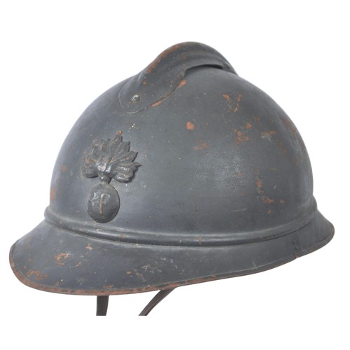 45 - WW1 French Infantry M15 Adrian Helmet. French standard combat helmet with flaming grenade for infant... 