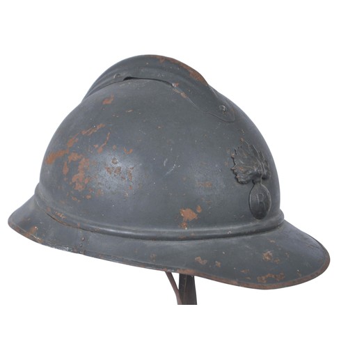 45 - WW1 French Infantry M15 Adrian Helmet. French standard combat helmet with flaming grenade for infant... 