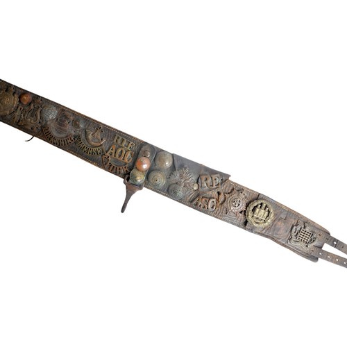 78 - WW1 British Army Trophy Belt. A good well used example of a British Soldiers souvenir or trophy belt... 