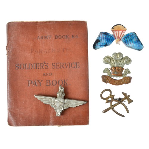 127 - D-Day 6/6/44 Parachute Regiment Grouping Of Paybook & Para Regiment Economy Cap Badge. A British... 