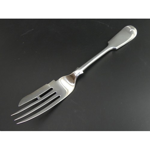 14 - Victorian silver plated oyster fork. 21cm long.