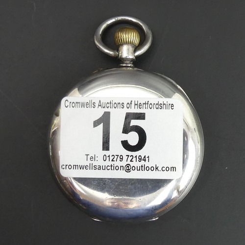 15 - Victorian open face silver pocket watch assay marks for Birm.1893. 50mm dia x 70mm in length.