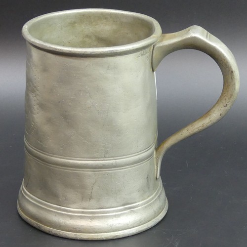 21 - Victorian pewter quart pub tankard, J Grant Gardeners Arms York Hall Loughton. 15cm high.