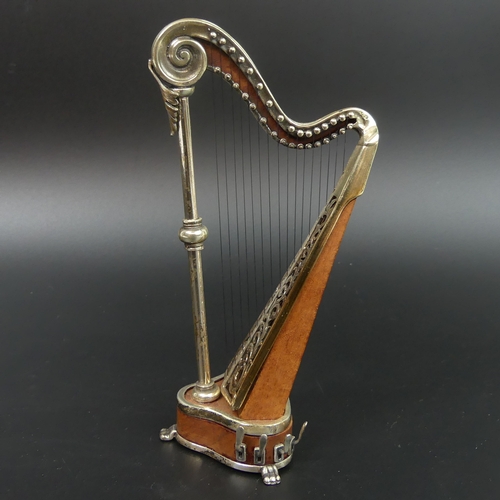 45 - Sauchetti signed miniature silver harp. 12.5cm high.