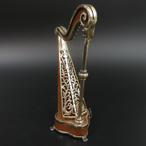 45 - Sauchetti signed miniature silver harp. 12.5cm high.