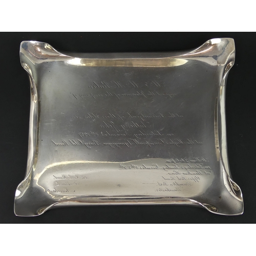 58 - 1947 silver plated tray Bah Mitzvah reverse writing invitation. 18cm x 15cm.