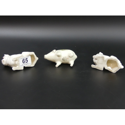 65 - Three crested china items, two dogs and a pig. Pig 90mm in length.