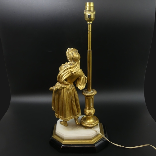 68 - Early 20th century gilt bronze figural table lamp. 44cm high.