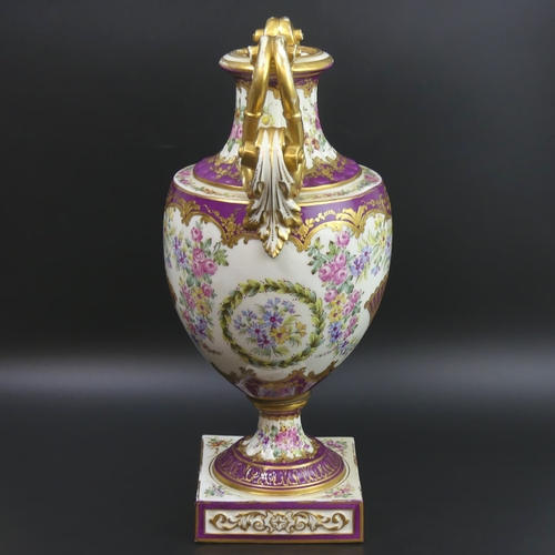 76 - Large 19th century 'Sevres' Paris porcelain hand painted twin handled vase. 40cm high.