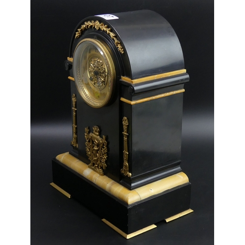 107 - Victorian marble and slate mantle clock with gilt metal embellishments and a French movement. 35cm h... 