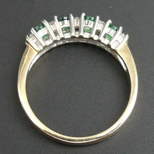 125 - 9 carat gold emerald and diamond ring. Size 'O 1/2'.  3.8mm top. 3.2 grams.