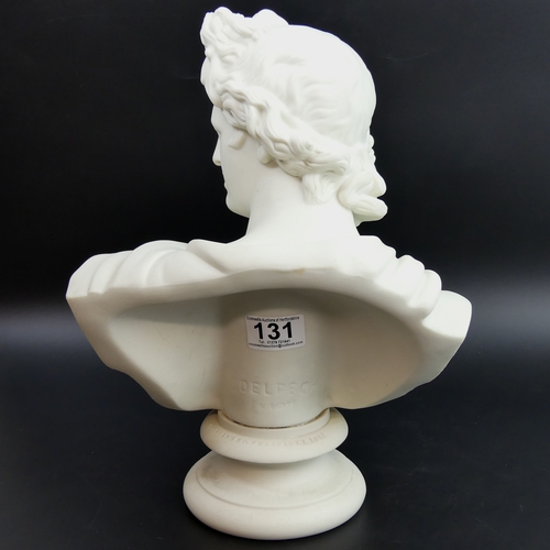 131 - Brown Westhead & Moore Art Union of London 1881 parian ware bust of Apollo. 34cm high.