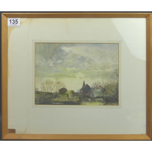 135 - Chris D. Watkiss February Morning framed and glazed water colour. 44cm x 36.5cm.