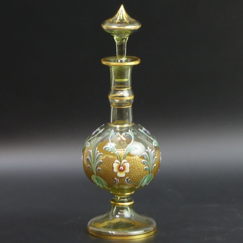 180 - Austrian enamelled glass decanter, glasses and tray, circa 1890. Decanter 26cm tall. Tray 26cm in di... 