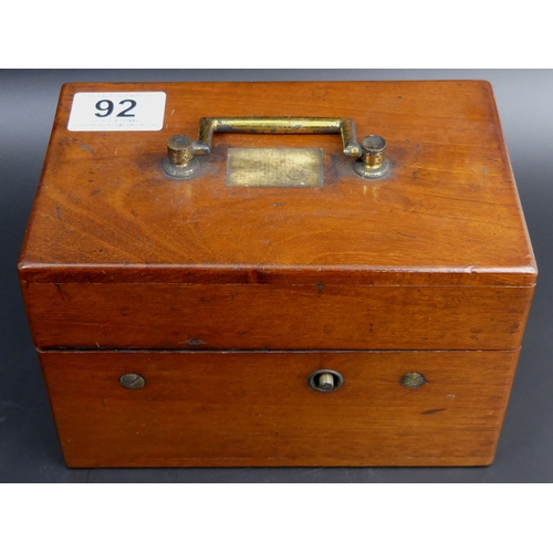 92 - Victorian mahogany cased electrocution machine. 12 x 12 x 18.5cm.