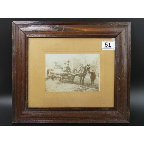 51 - Victorian oak framed heavy horse and cart photograph. Frame 33.5cm x 28.5cm