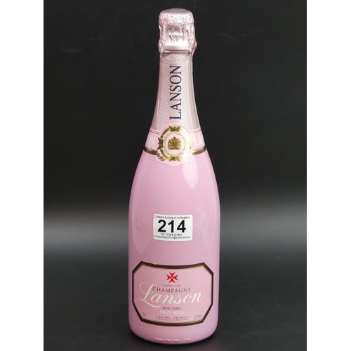 214 - A bottle of Pink Lanson rose brut champagne.