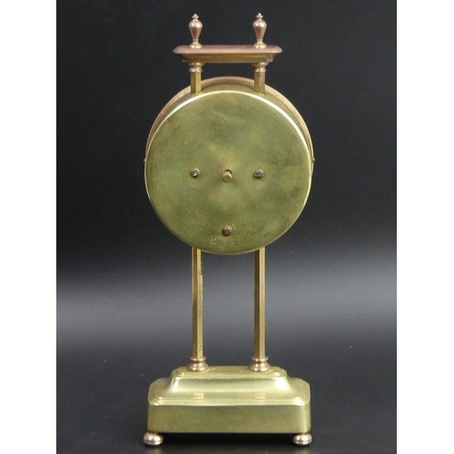 221 - Vintage British made, novelty brass, gravity movement, mantle clock. 26.5cm high.