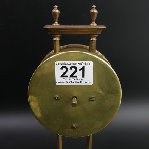 221 - Vintage British made, novelty brass, gravity movement, mantle clock. 26.5cm high.