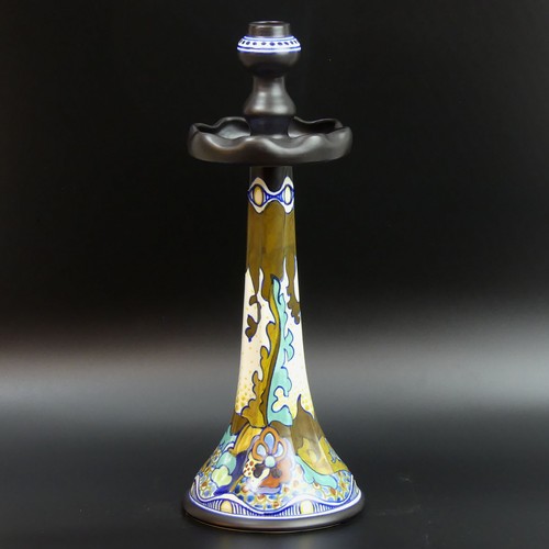 2 - Large Gouda art deco pottery Corona design candlestick. 38cm high. UK Postage £20