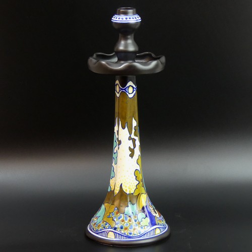 2 - Large Gouda art deco pottery Corona design candlestick. 38cm high. UK Postage £20