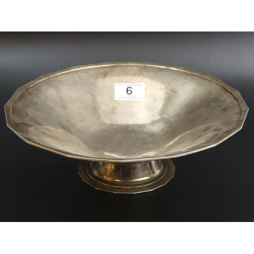 6 - Central School of Arts & Crafts planished silver pedestal bowl. London 1943. 802 grams. 27cm dia x 8... 