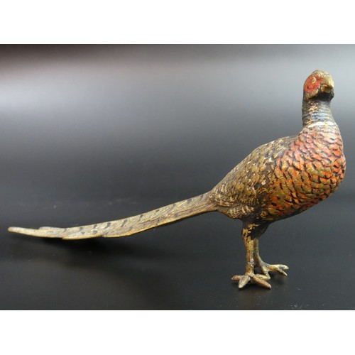 10 - Austrian cold painted bronze figure of a pheasant, c.1900. 16cm long. UK Postage £12