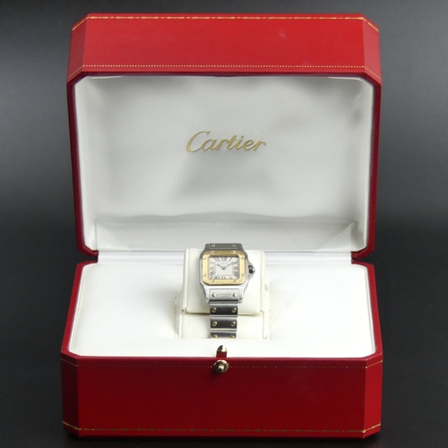 26 - Ladies 18ct and Stainless Steel Cartier Santos quartz watch, with the original box and papers.
Watch... 